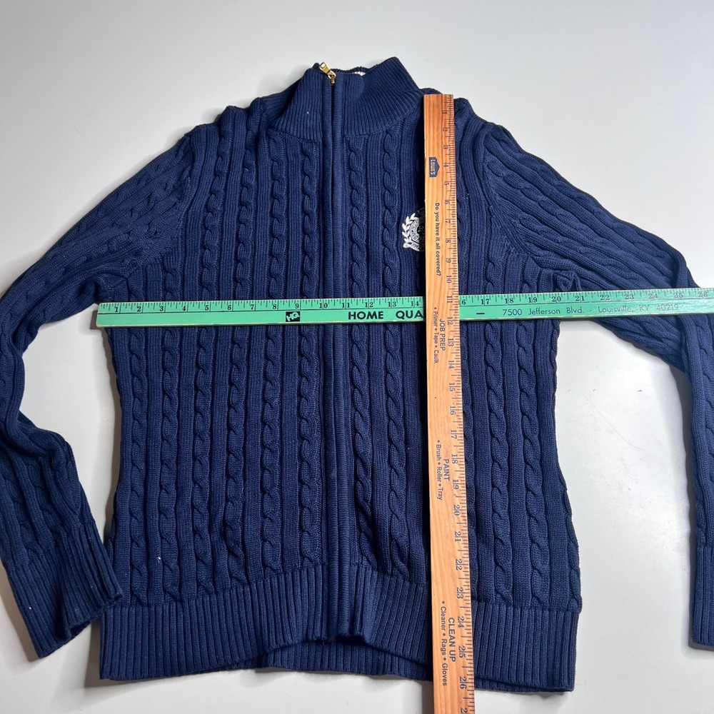 Lauren Active Ralph Lauren Navy Blue‎ Cable Knit Full Zip Crest Sweater XL - Picture 3 of 7